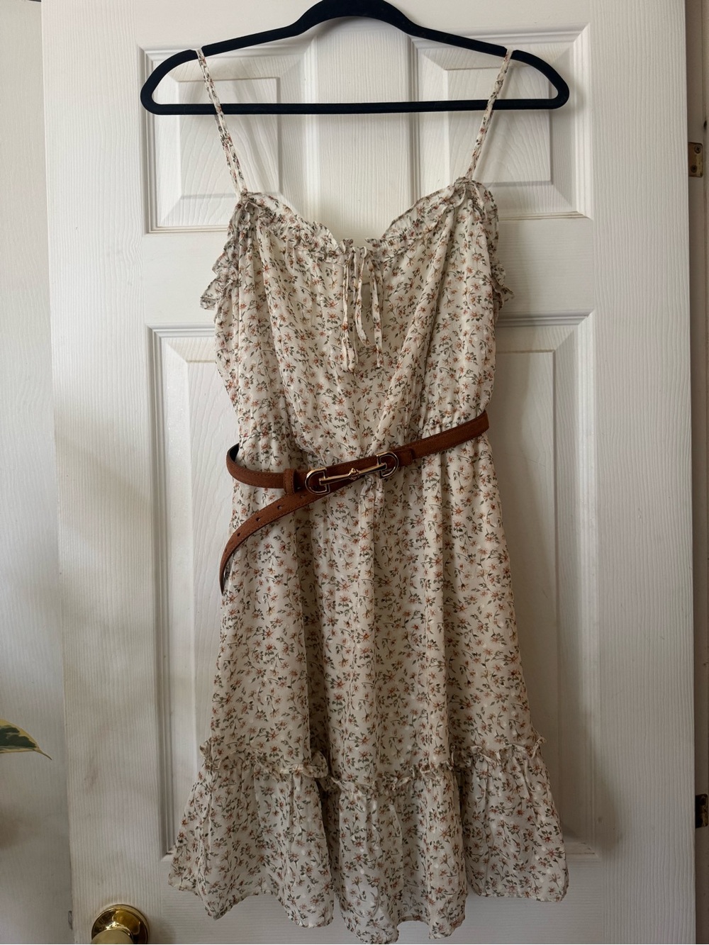 Cream Floral Spaghetti-Strap Sundress